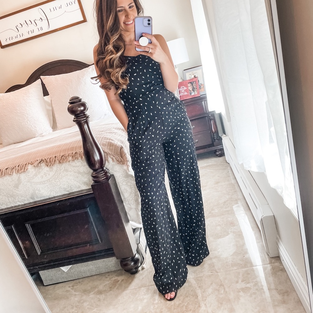 Lulus demand black and white print sleeveless wide leg jumpsuit